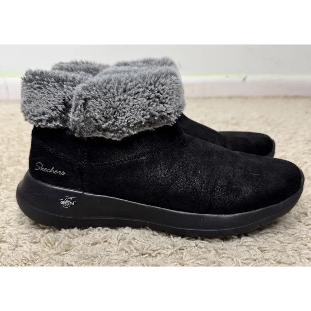 Skechers On The Go Joy Black Winter Faux Fur Lined Comfort Boots Women's‎ 9 Warm